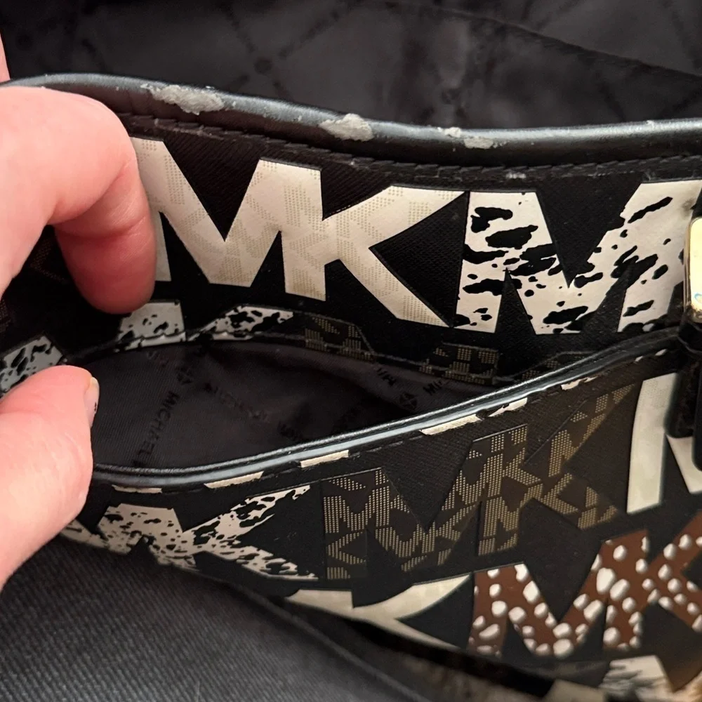 Michael Kors Jet Set Travel Medium Carryall Tote Designer Animal Print Gold Used
